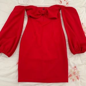 Sexy red over the shoulder mini dress